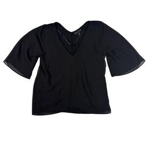 Collection By Bobeau Black Chiffon Layered Blouse Sz XS Sheer Half Sleeve Top